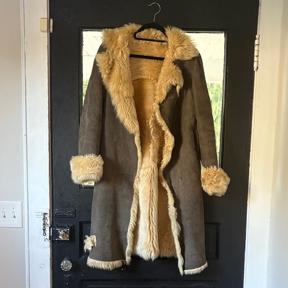 Joseph Olive and Cream Shearling Coat - Picture 1 of 13
